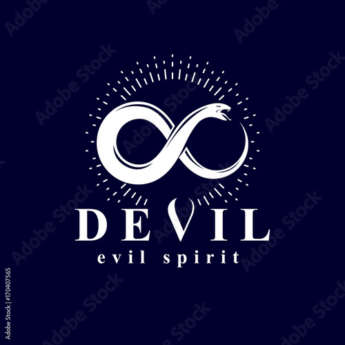 Vector snake symbol created in the shape of limitless. Evil spirit black graphic vector emblem