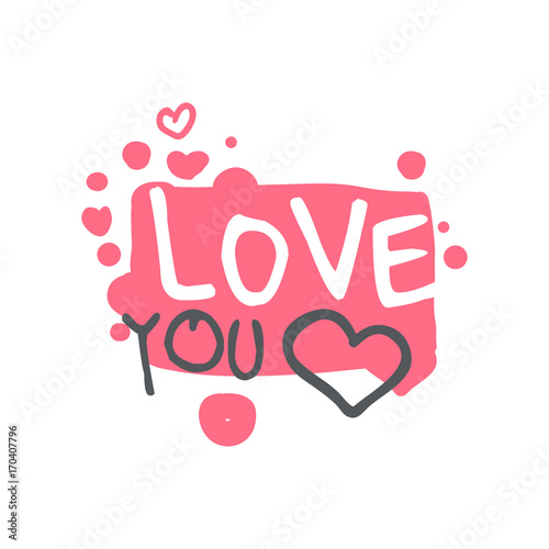 Love you logo template  colorful hand drawn vector Illustration in pink colors