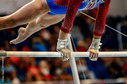 uneven bars athlete gymnast to competition in artistic gymnastics