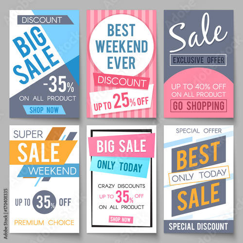 Sale posters vector template with discount and save money offers for email and newsletter design