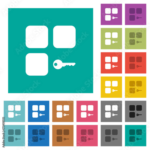 Secure component square flat multi colored icons
