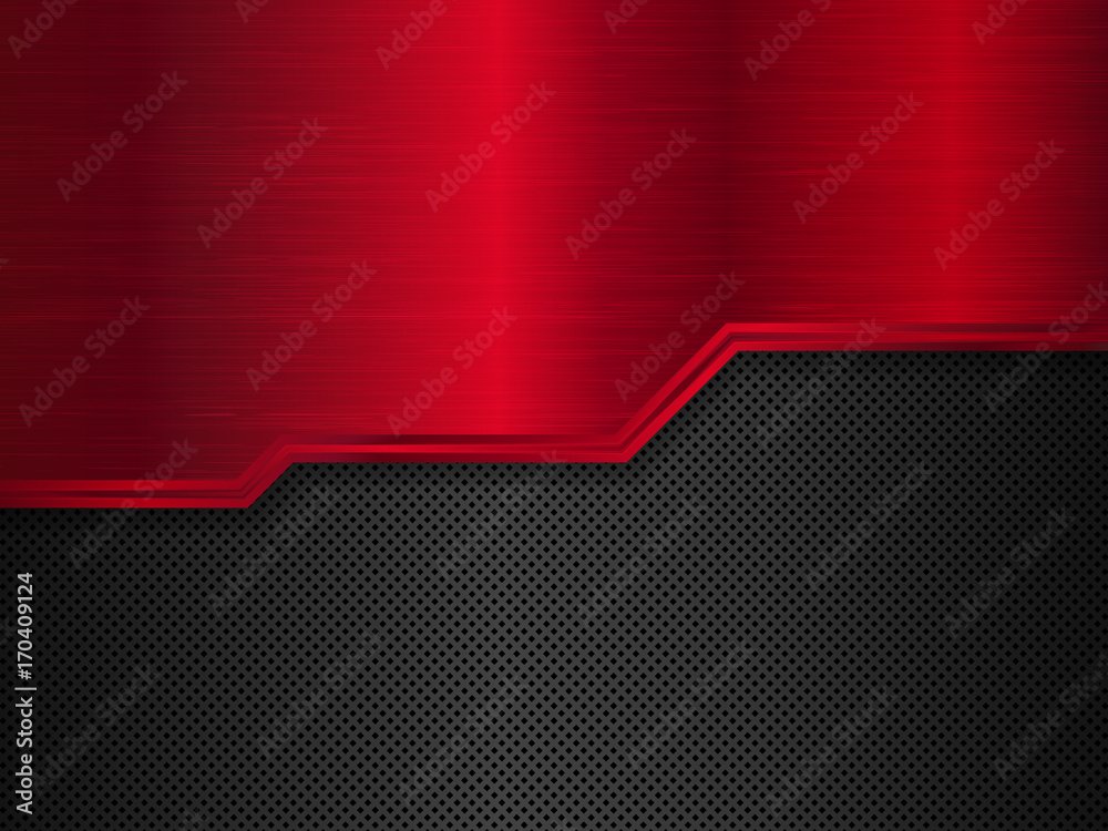 Black and red metal background. Vector metallic banner. Abstract