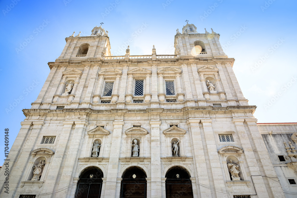 Main facade of Monastery of Sao Vicente de Fora in Alfama, Lisbon, one of the most important monasteries in the country. The monastery contains the royal pantheon of the Braganza monarchs of Portugal.