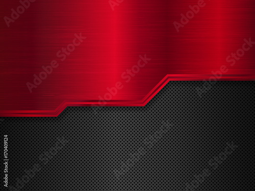 Black and red metal background. Vector metallic banner. Abstract technology background