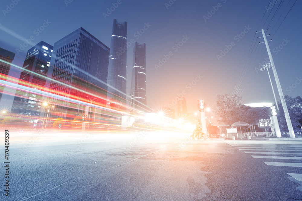 the light trails on the modern building background in shanghai china.