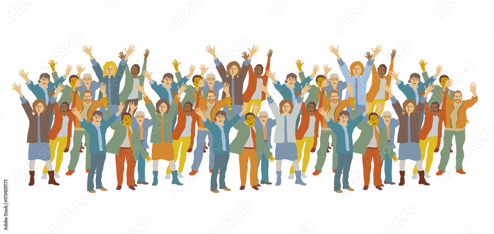 Naklejka premium Horizontal big group happy people.