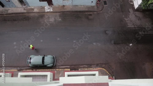 Typical street in Havana, Cuba. High vertical angle video, aerial shot