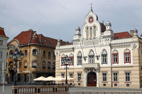 Beautiful old white building Union square Timisoara Romania