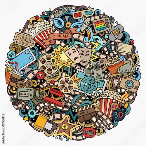 Cartoon vector doodles Cinema illustration