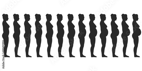 Set silhouette of a pregnant female women, Changes in a woman's body during pregnancy