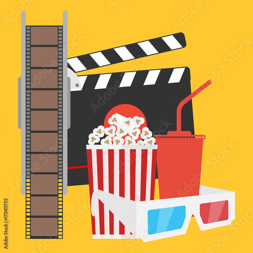 Production of film, film, popcorn, cola, 3d glasses
