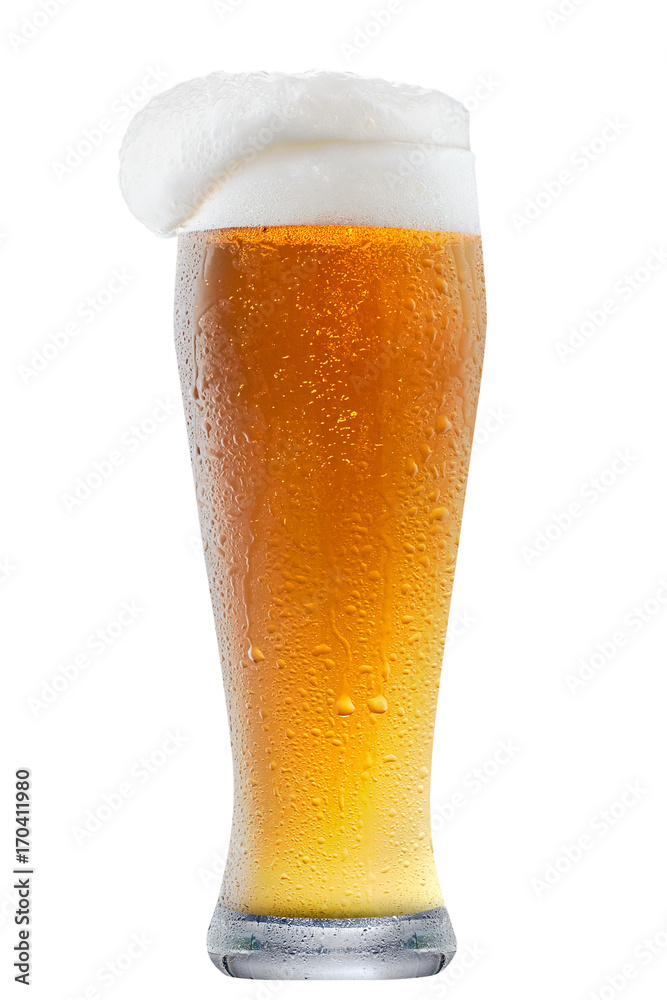Mug of frosty light beer with foam isolated on a white background Mug of frosty light beer with foam isolated on a white background