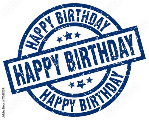 happy birthday blue round grunge stamp