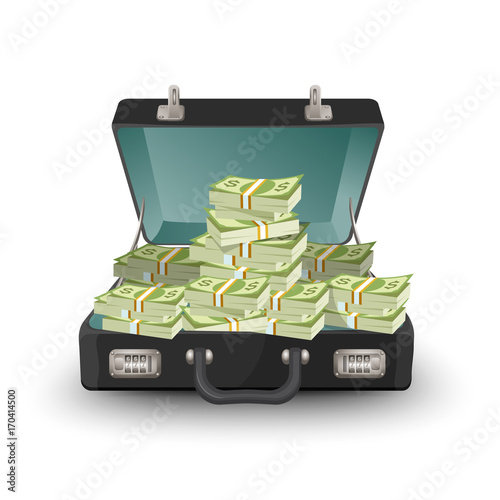 Open briefcase full of money vector illustration isolated on white