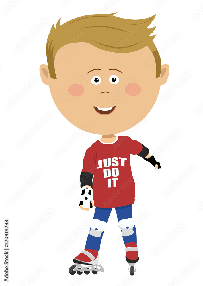 Young boy on roller skates wearing safety guard Young boy on roller skates wearing safety guard