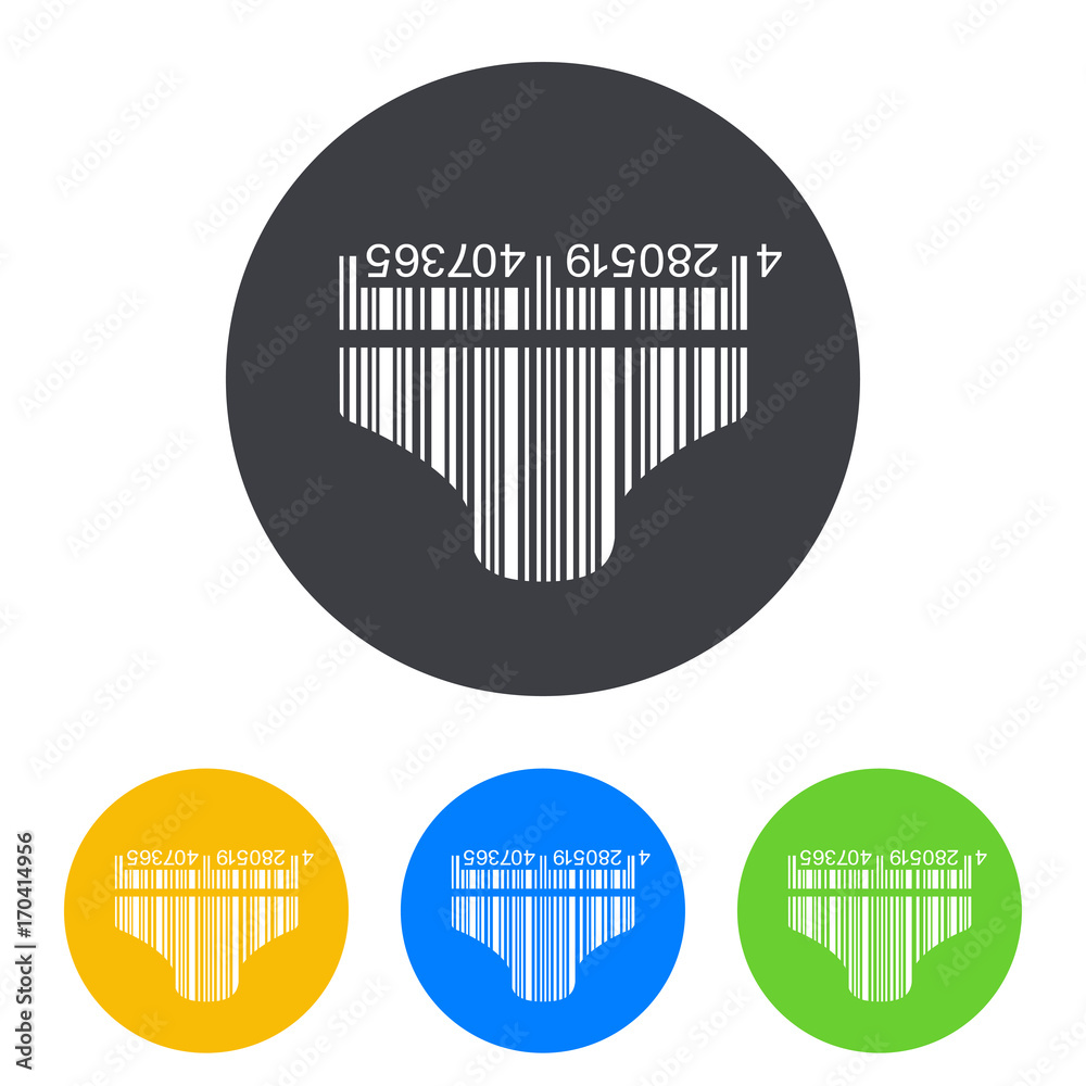 Icono plano codigo de barras calzoncillos en circulo varios colores Icono plano codigo de barras calzoncillos en circulo varios colores