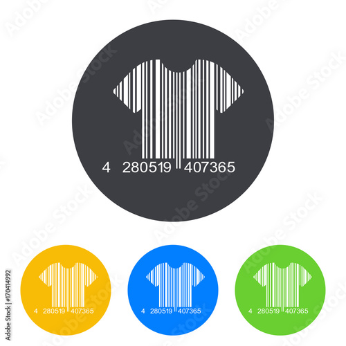 Icono plano codigo de barras camiseta en circulo varios colores