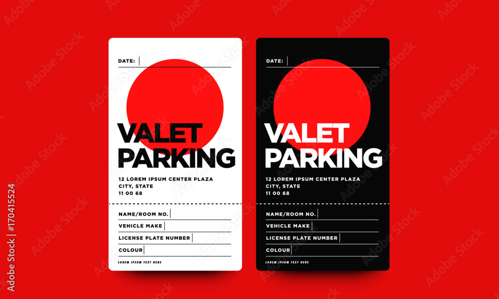 Valet Parking Card Design with Car Name Make and Colour Details Stock