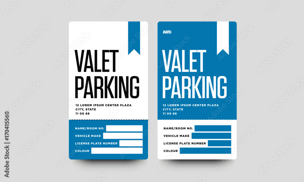 Valet Parking Card Design with Car Name Make and Colour Details Stock