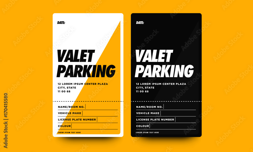 Valet Parking Card Design with Car Name Make and Colour Details Stock