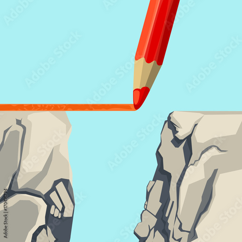 Red line and coloured pencil over abyss illustration