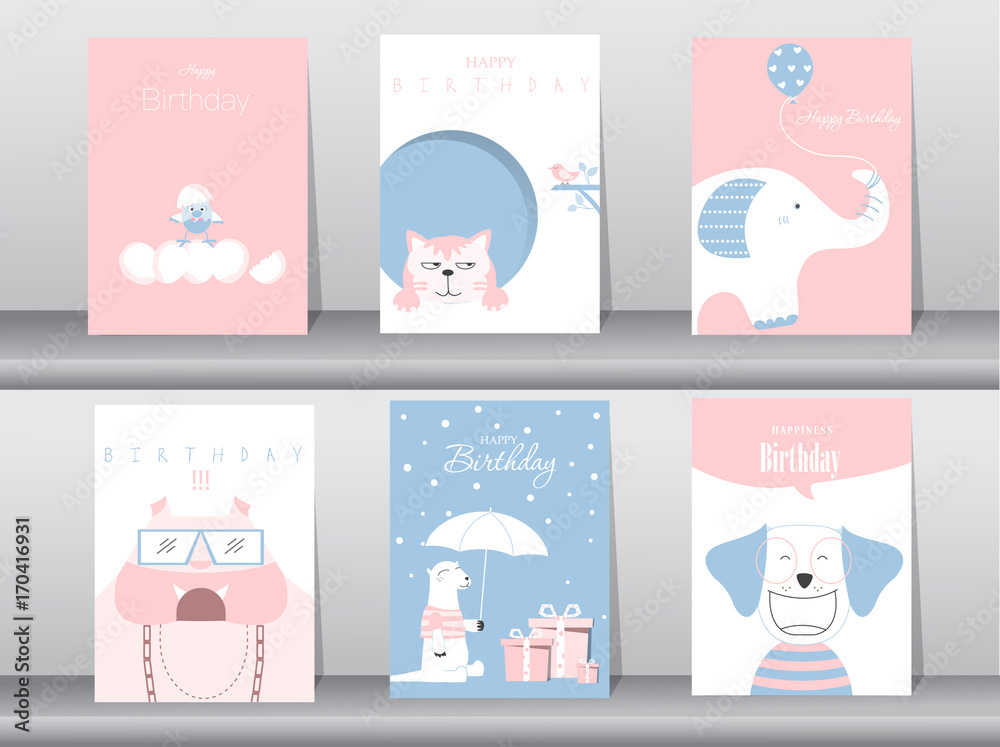 Set of greeting card and birthday card,vector illustrations Set of greeting card and birthday card,vector illustrations
