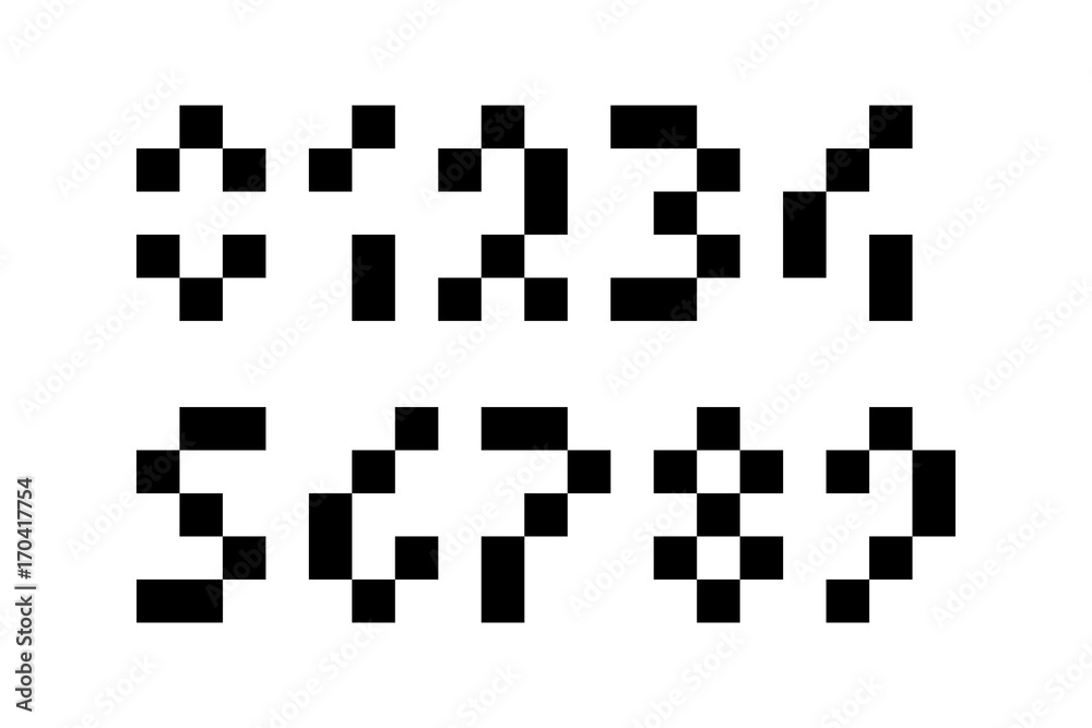 Pixel abstract numbers. Numerals  from geometric figures. 