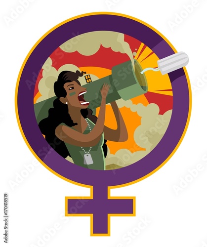 african female woman shooting a tampon with a bazooka