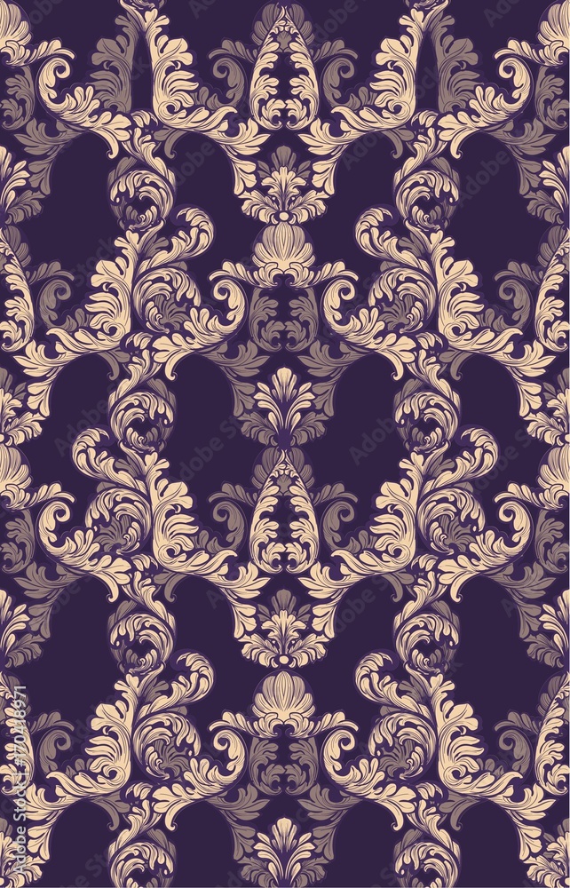 Fototapeta premium Baroque velvet pattern tile background. Rich imperial intricate ornament