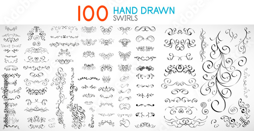 Vector hand drawn swirls and curves design elements