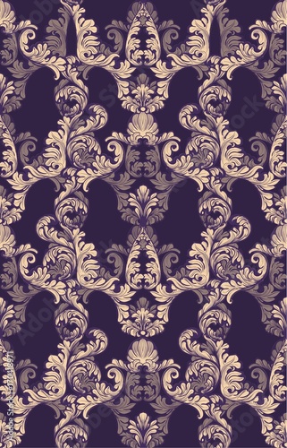 Fototapeta Naklejka Na Ścianę i Meble -  Baroque velvet pattern tile background. Rich imperial intricate ornament