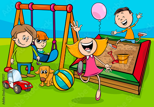 cartoon children characters on playground
