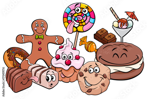 candy characters group cartoon illustration