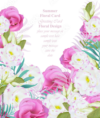 Summer watercolor flowers. Vector beauty invitation card background