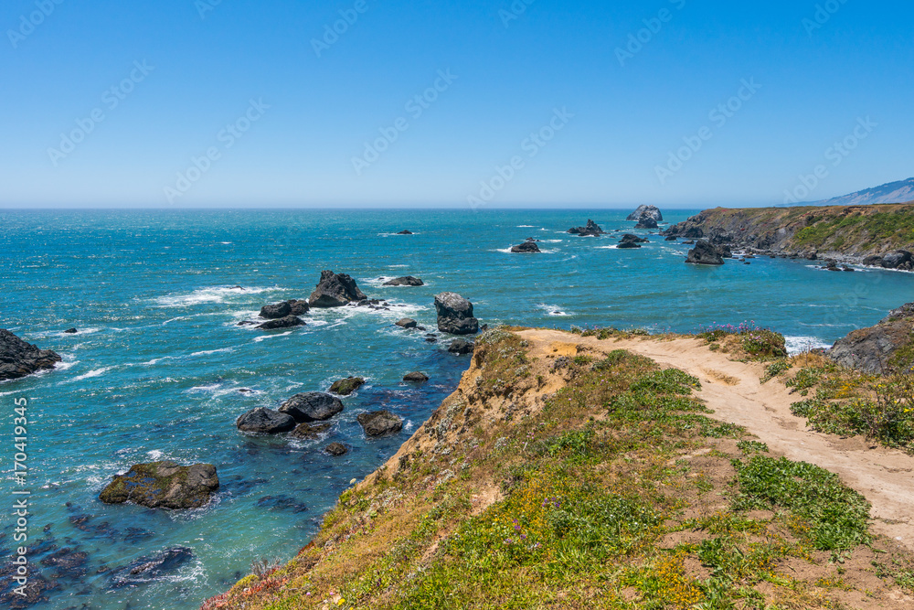 Incredible landscape of the coast. Beautiful blue sea. The waves rolled ashore and breaking on the rocks. Sonoma Coast State Park, California, USA Incredible landscape of the coast. Beautiful blue sea. The waves rolled ashore and breaking on the rocks. Sonoma Coast State Park, California, USA