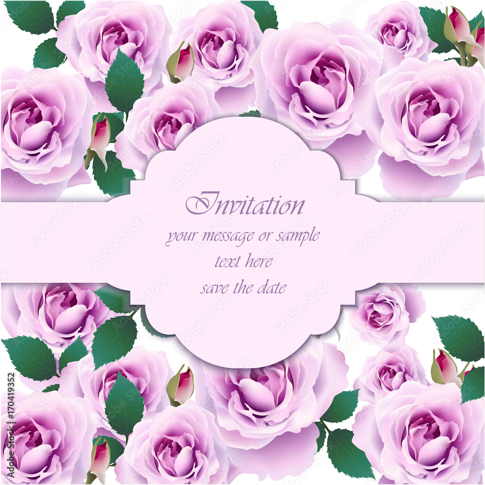 Roses flower Invitation card Vector. Delicate floral realistic illustration