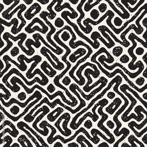 Seamless pattern with maze lines. Monochrome abstract background. Vector hand drawn labyrinth.