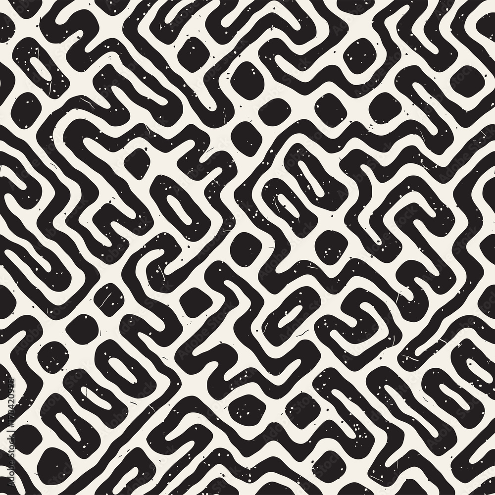 Fototapeta premium Seamless pattern with maze lines. Monochrome abstract background. Vector hand drawn labyrinth.