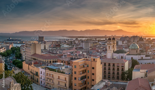 Cagliari taken from the terrace of the bastions of the city. Sardinia, Italy.