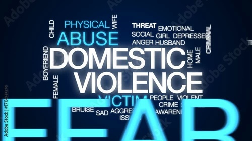 Domestic violence animated word cloud, text design animation.