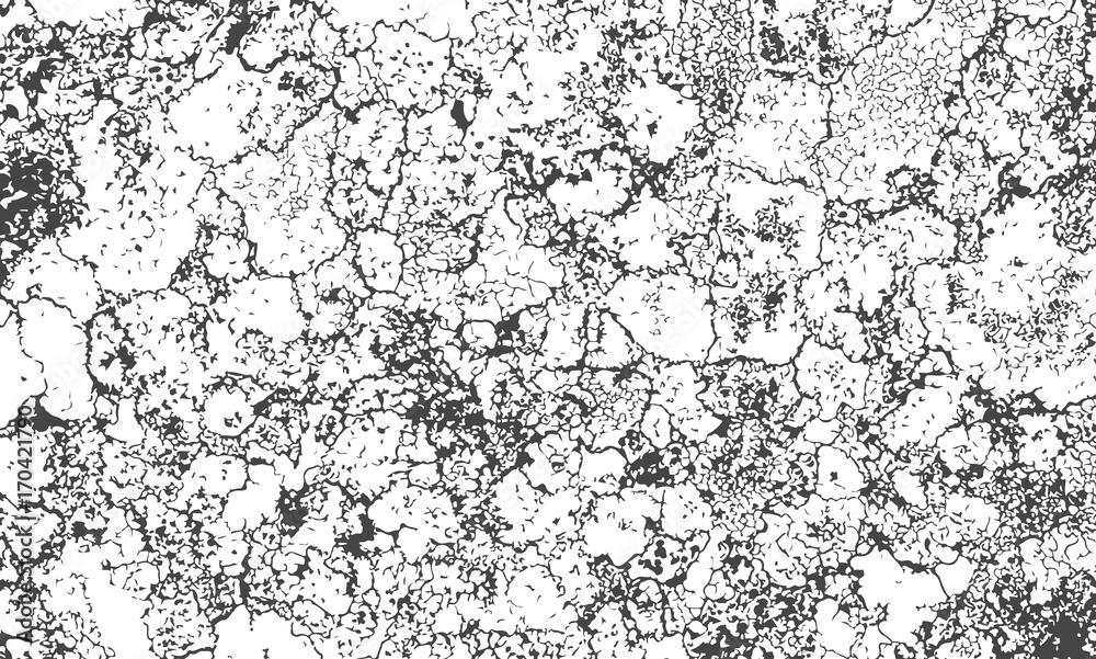 Fototapeta premium Vector texture of cracked surface with grains and stains. Grunge abstract background. Distressed splatter overlay.