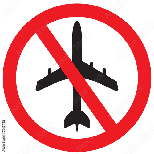 No flying symbol on white background with prohibit sign vector on isolated white background
