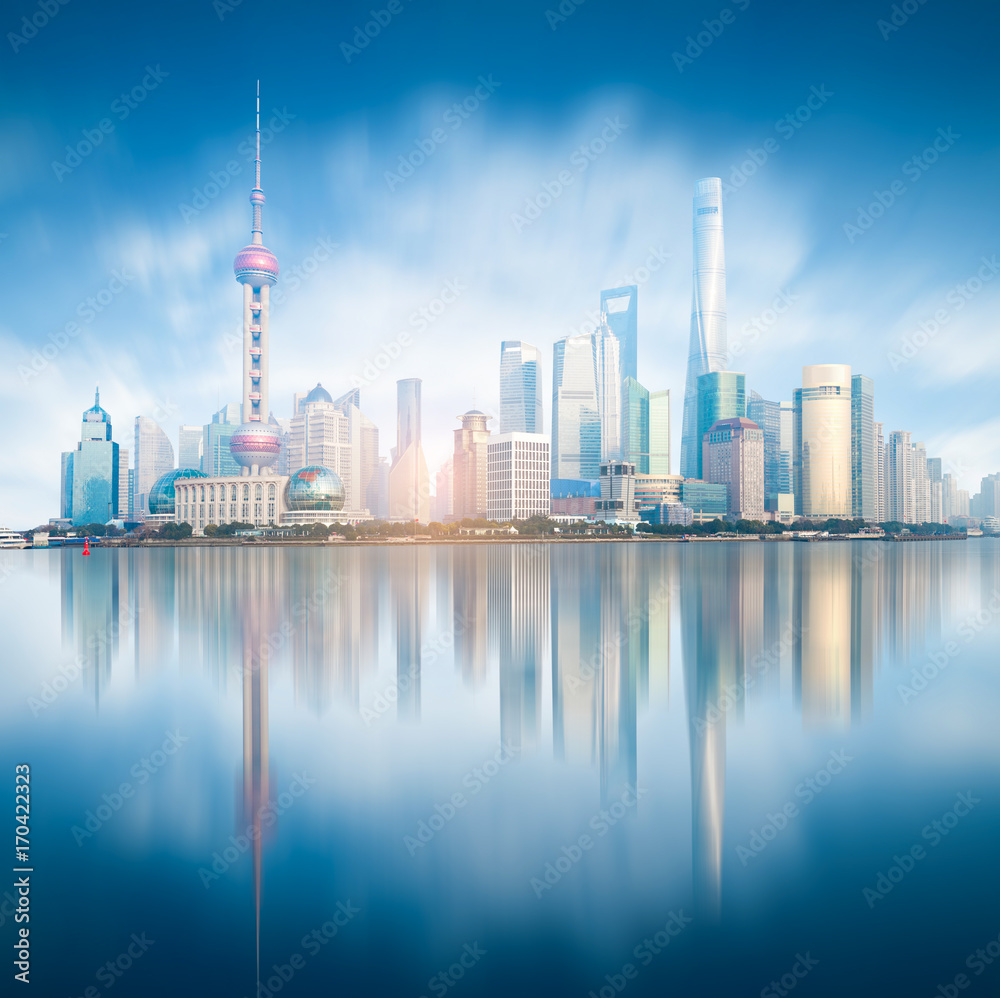 shanghai skyline with reflection,China