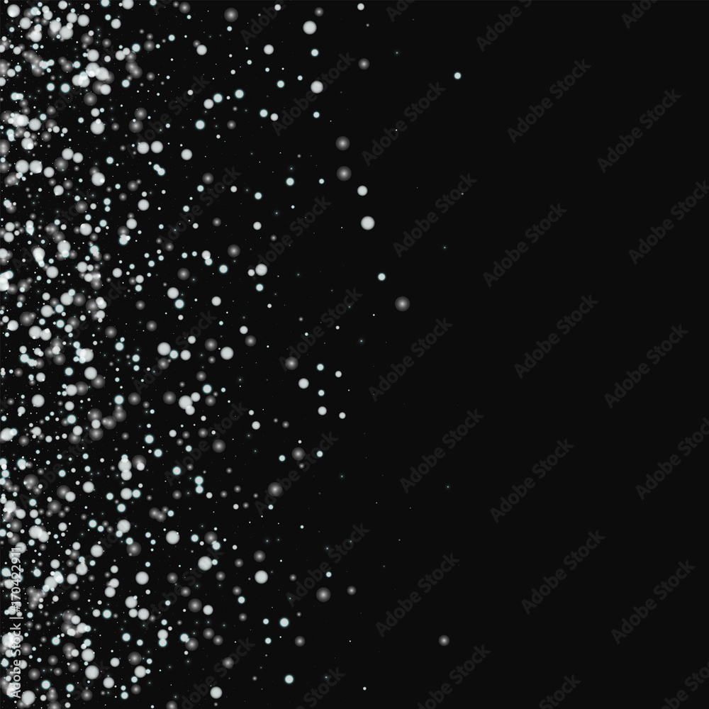 Obraz premium Amazing falling snow. Scatter left gradient with amazing falling snow on black background. Vector illustration.
