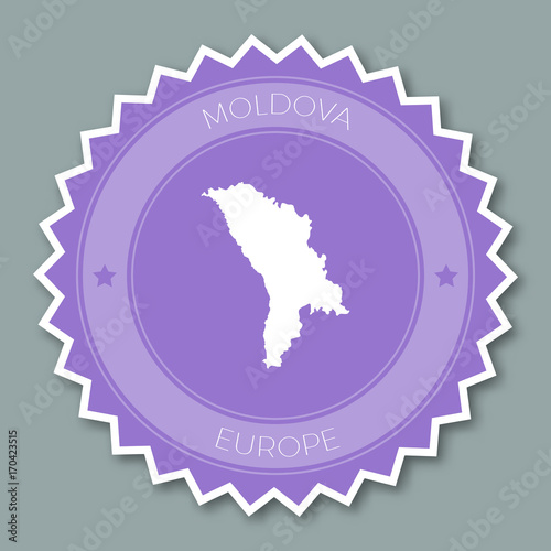 Moldova, Republic of badge flat design. Round flat style sticker of trendy colors with country map and name. Country badge vector illustration.