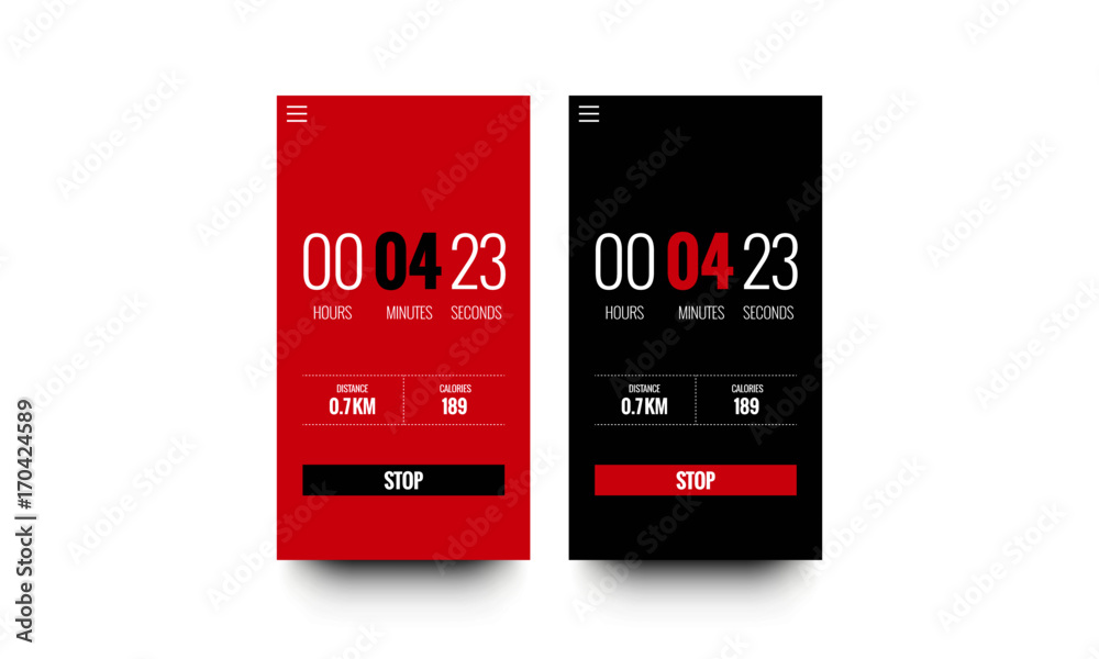Running Timer App UI with Distance and Calories Running Timer App UI with Distance and Calories