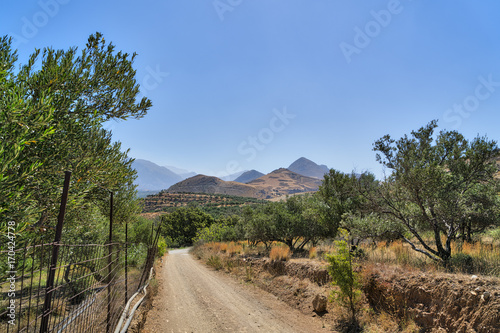 landscape with road and mountains on Crete  Greece