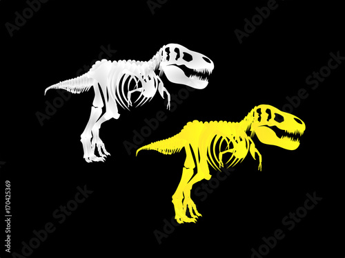 Illustration in two different colors of the skeleton of a Tyrannosaurus Rex