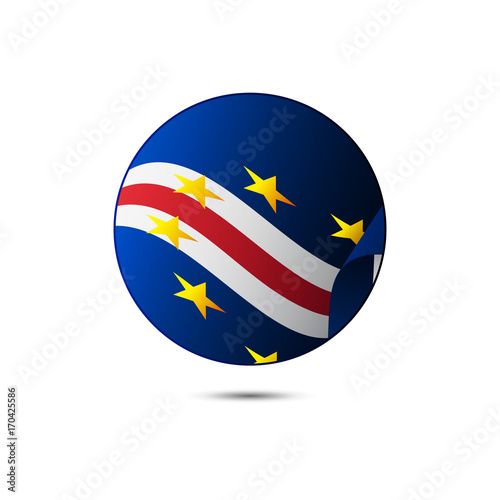 Cape Verde flag button with shadow on a white background. Vector illustration.