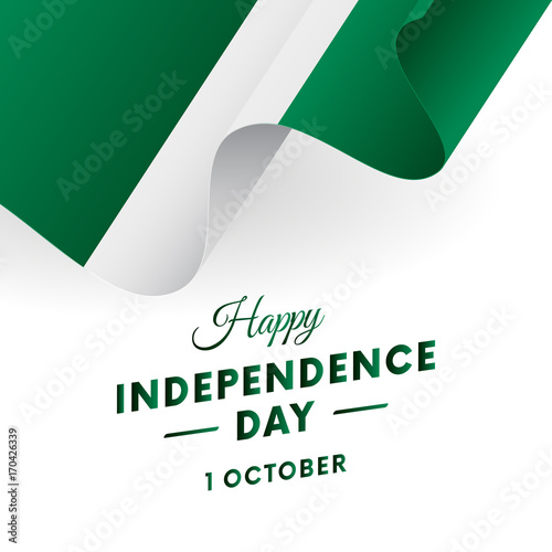Banner or poster of Nigeria independence day celebration. Waving flag. Vector illustration.